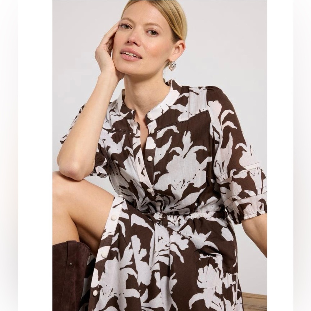 NWT Emerson Fry Lucy 4 Basque Dress in Chocolate/Ivory Floral size M - Picture 4 of 8